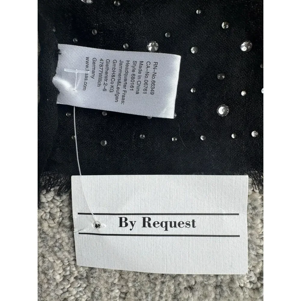 Fraas Wool Cashmere Blend Crystal Embellished Sheer Black Scarf shawl wrap new
